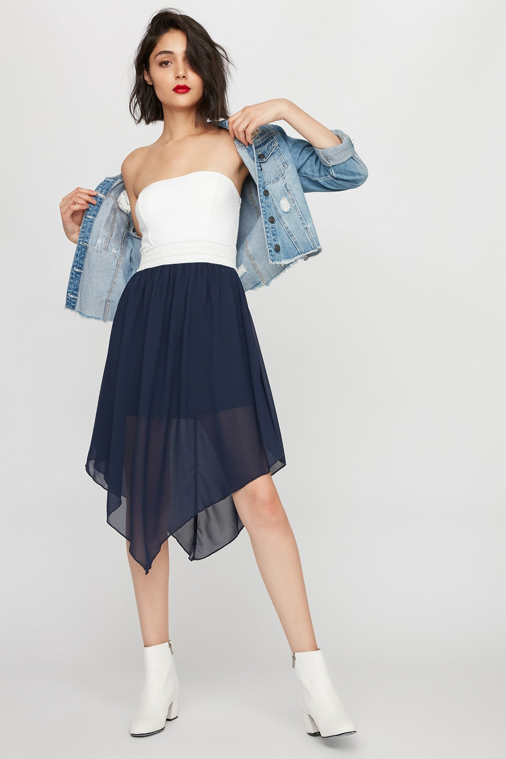 Women Robe asymétrique sans bretelles Marine