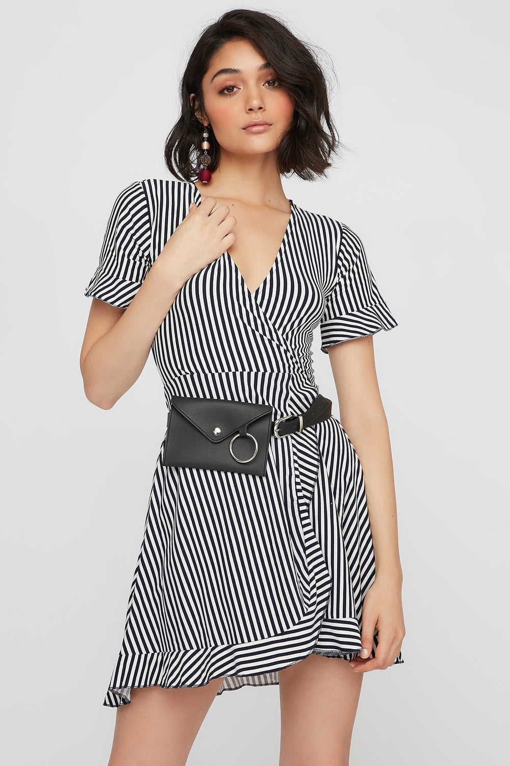 Women Robe cache-cur volantée fleurie Marine
