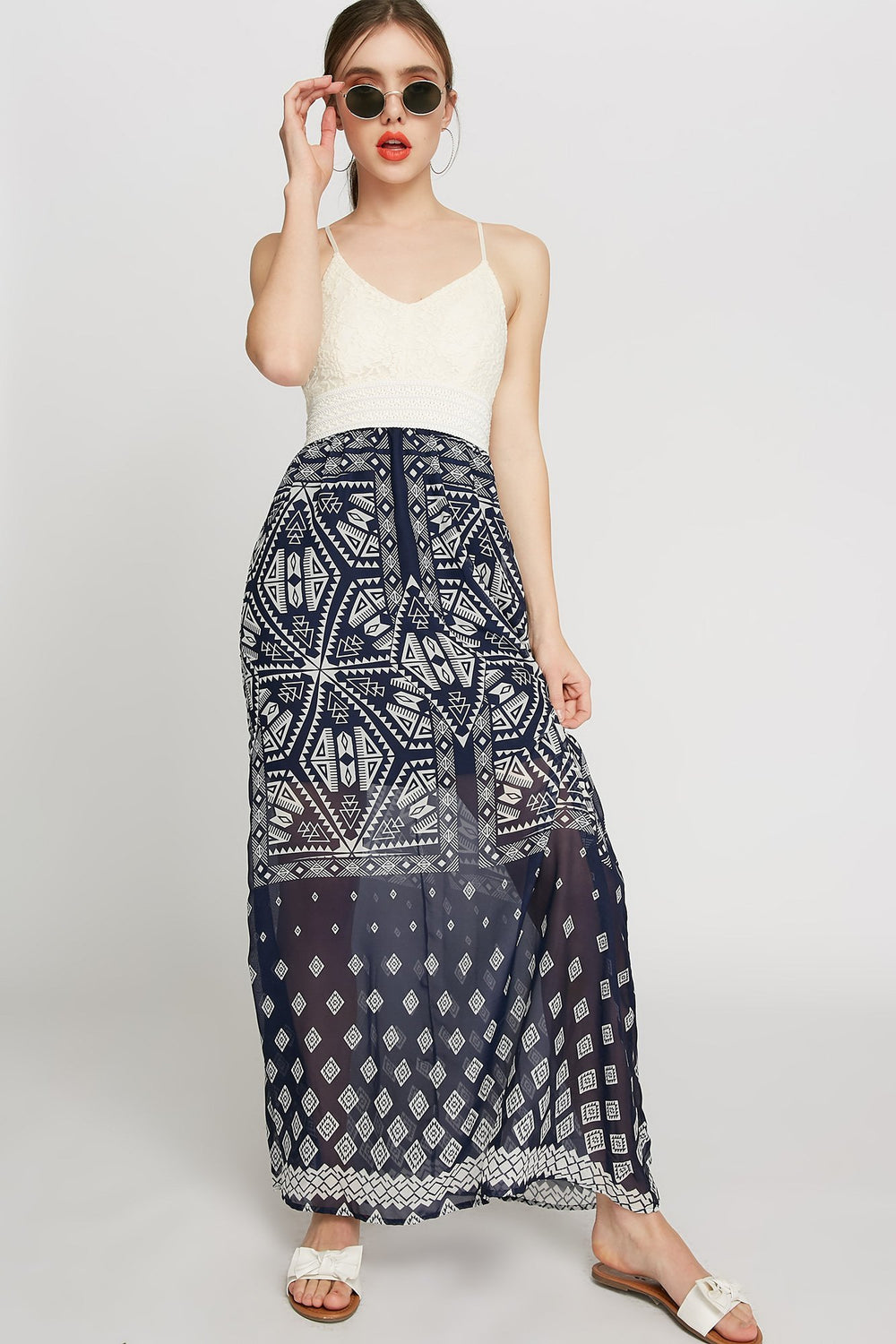 Women Robe maxi imprimée crochetée à motif tribal Marine