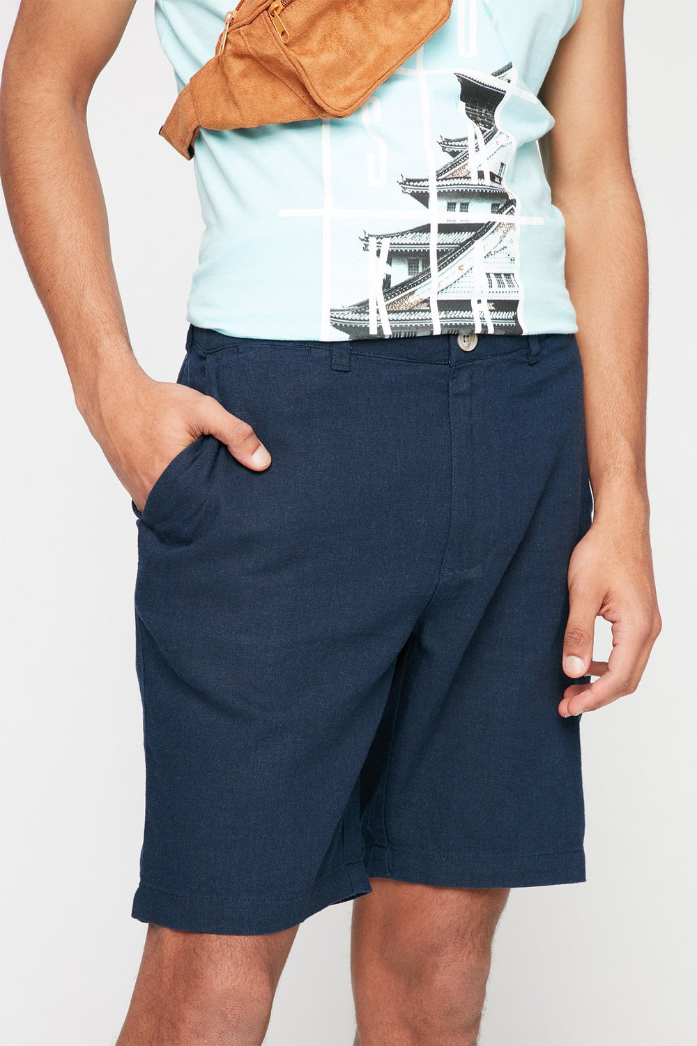 Men Short mince en lin Marine