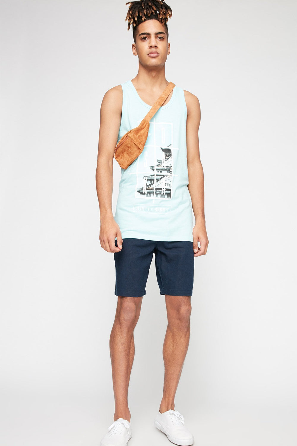 Men Short mince en lin Marine