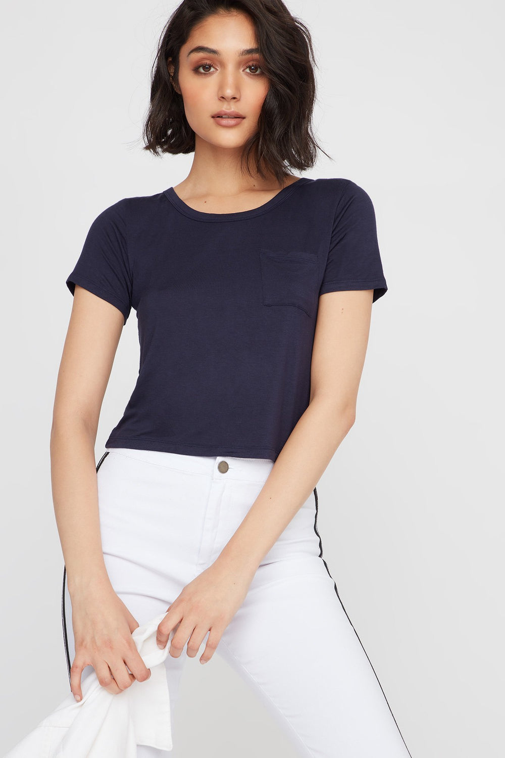 Women T-shirt court à encolure arrondie et dos en T Marine