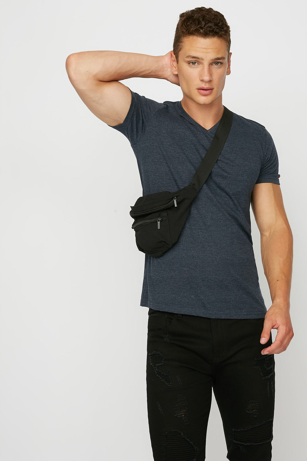 Men T-shirt doux à encolure en V Marine