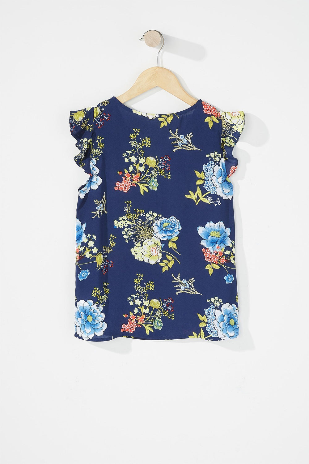 Kids Blouse volantée fleurie avec demi-fermeture à glissière pour fille Marine