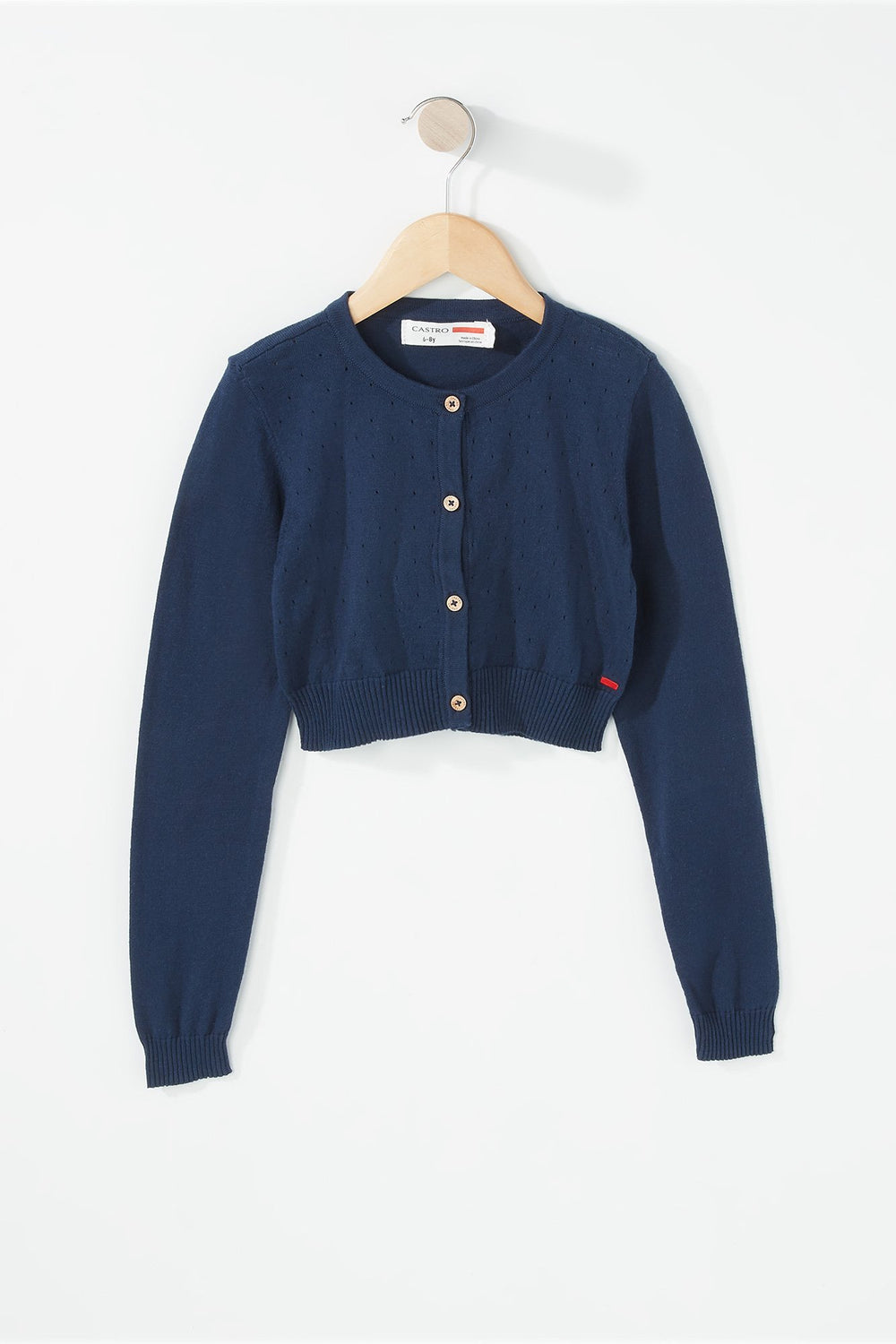 Kids Cardigan court boutonné en tricot pour fille Marine
