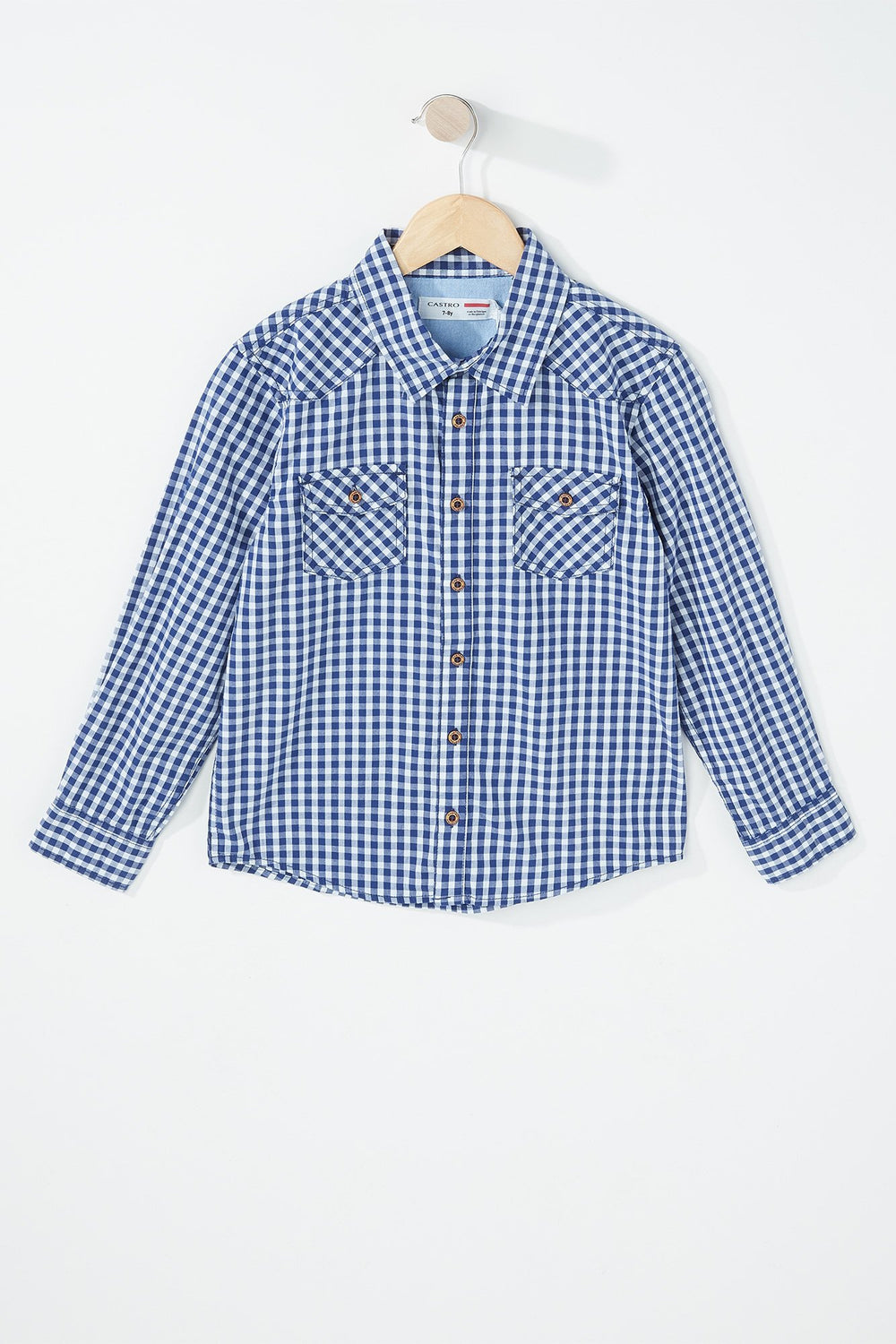 Kids Chemise boutonnée carreautée marine à manches longues pour garçon Marine