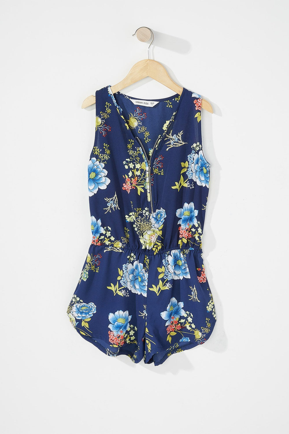 Kids Combi-short fleuri avec demi-fermeture à glissière pour fille Marine