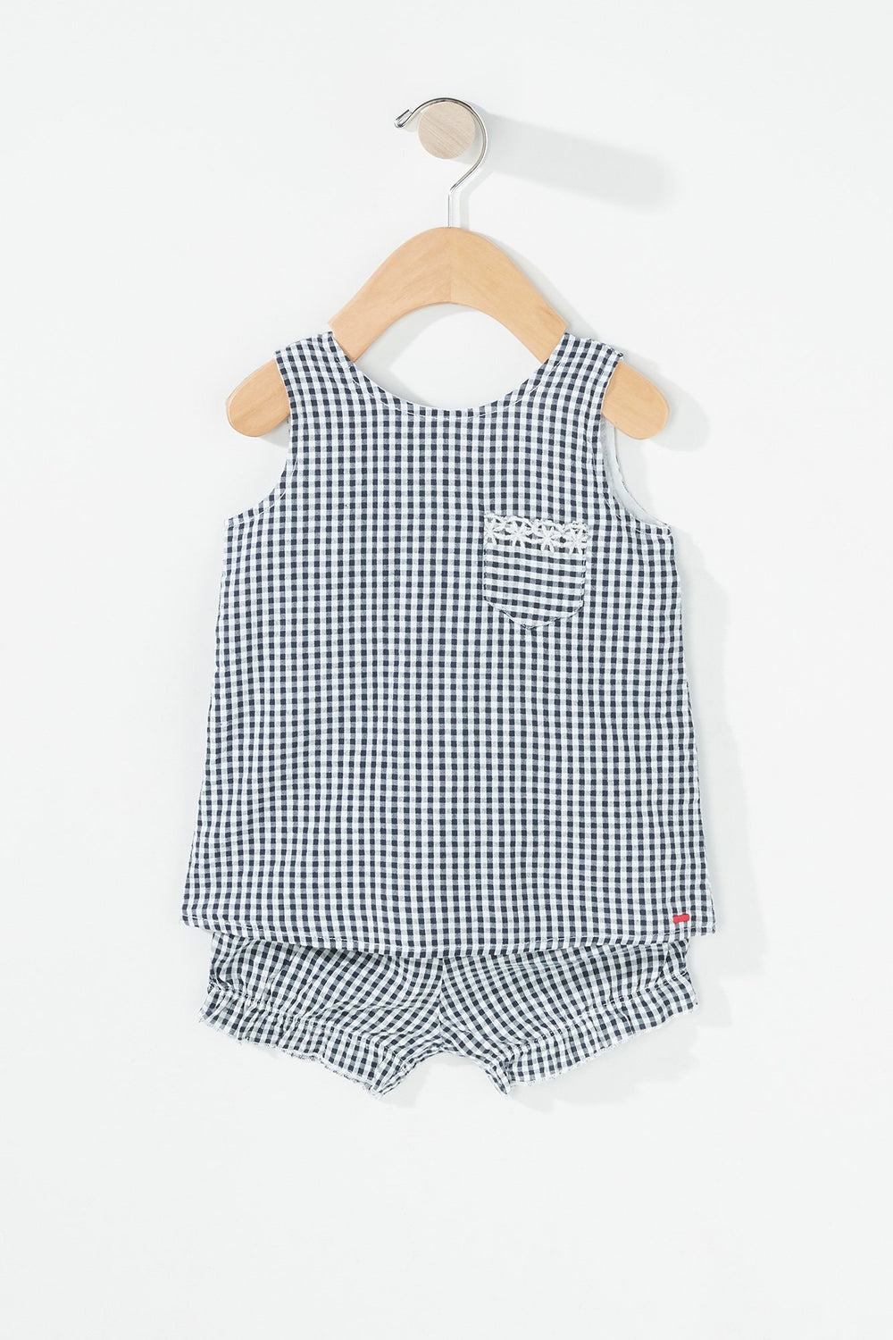 Kids Ensemble deux-pièces blouse et short en guingan pour bébé fille Marine