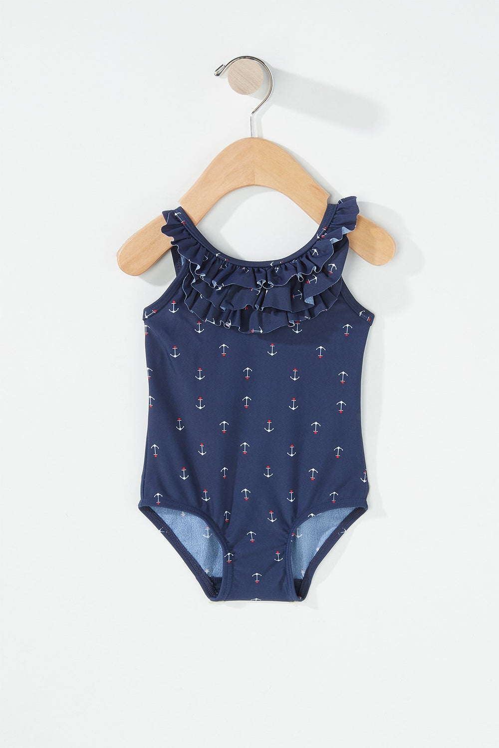 Kids Maillot de bain une-pièce volanté à imprimé Ancre pour bébé fille Marine