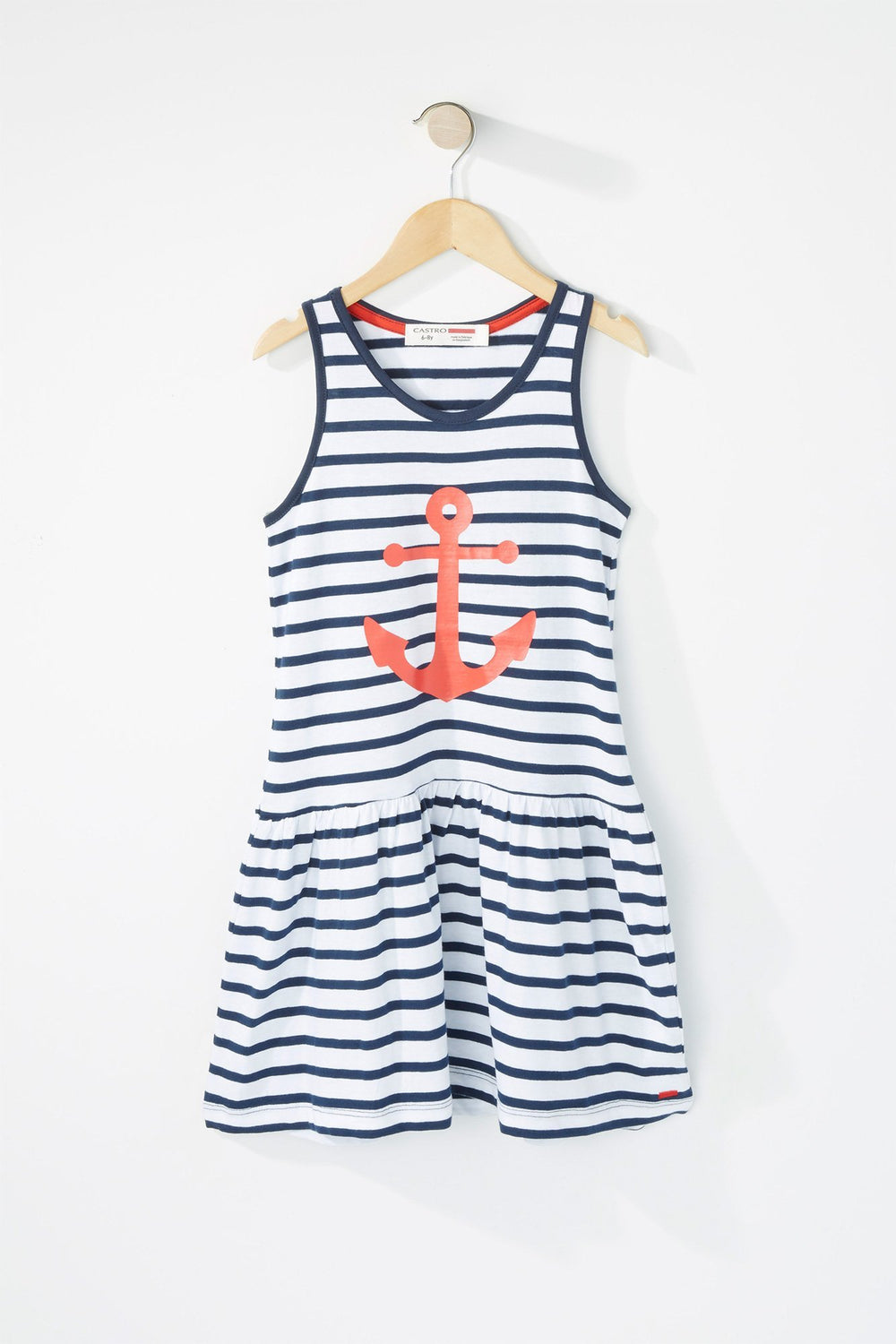Kids Robe à basque rayée à imprimé Ancre pour fille Marine