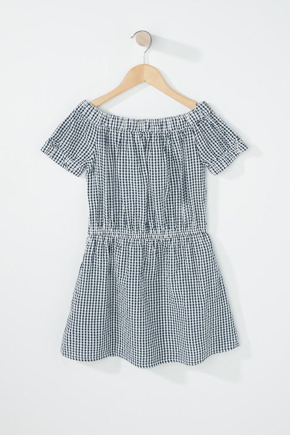 Kids Robe à carreaux avec épaules dénudées pour fille Marine