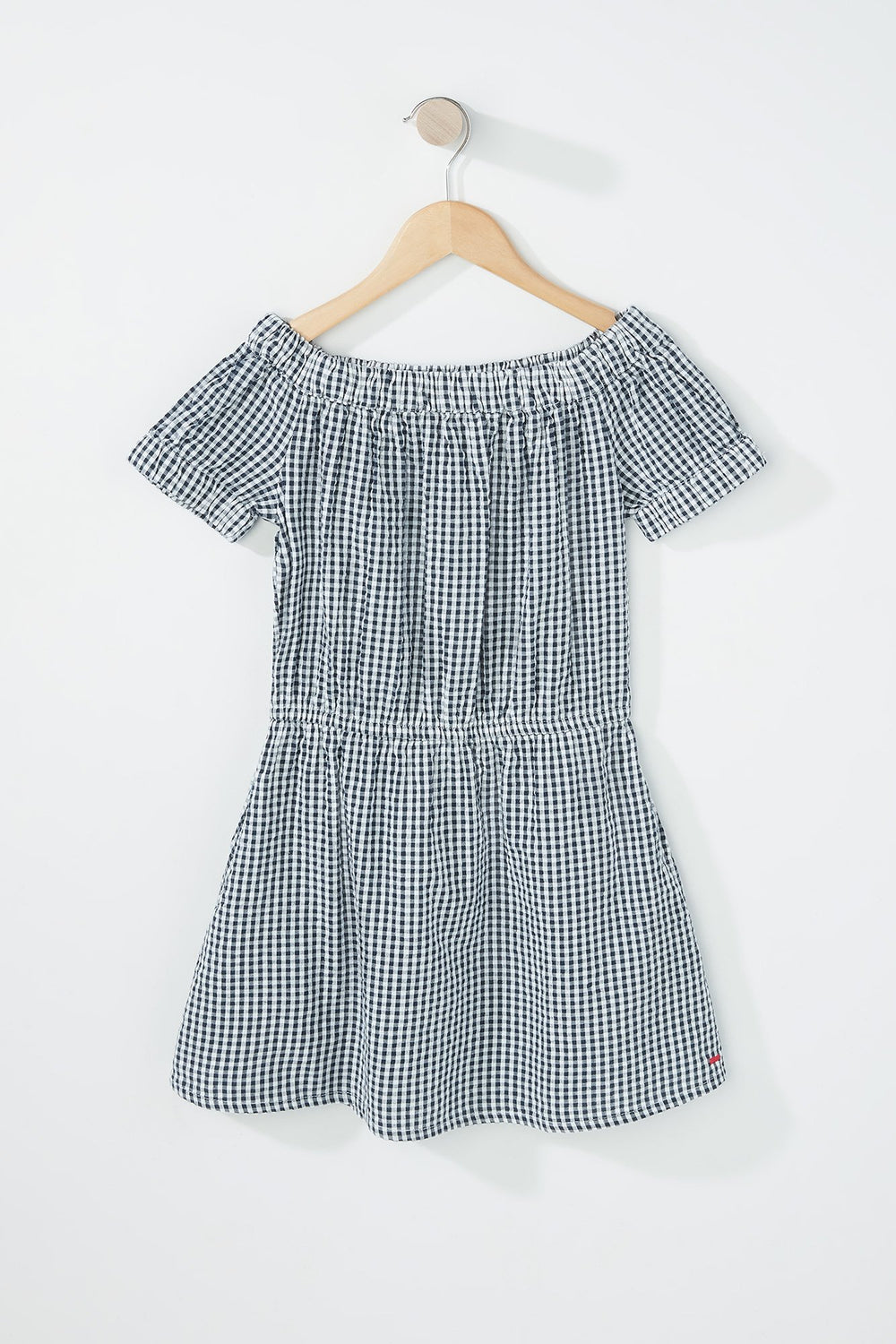 Kids Robe à carreaux avec épaules dénudées pour fille Marine