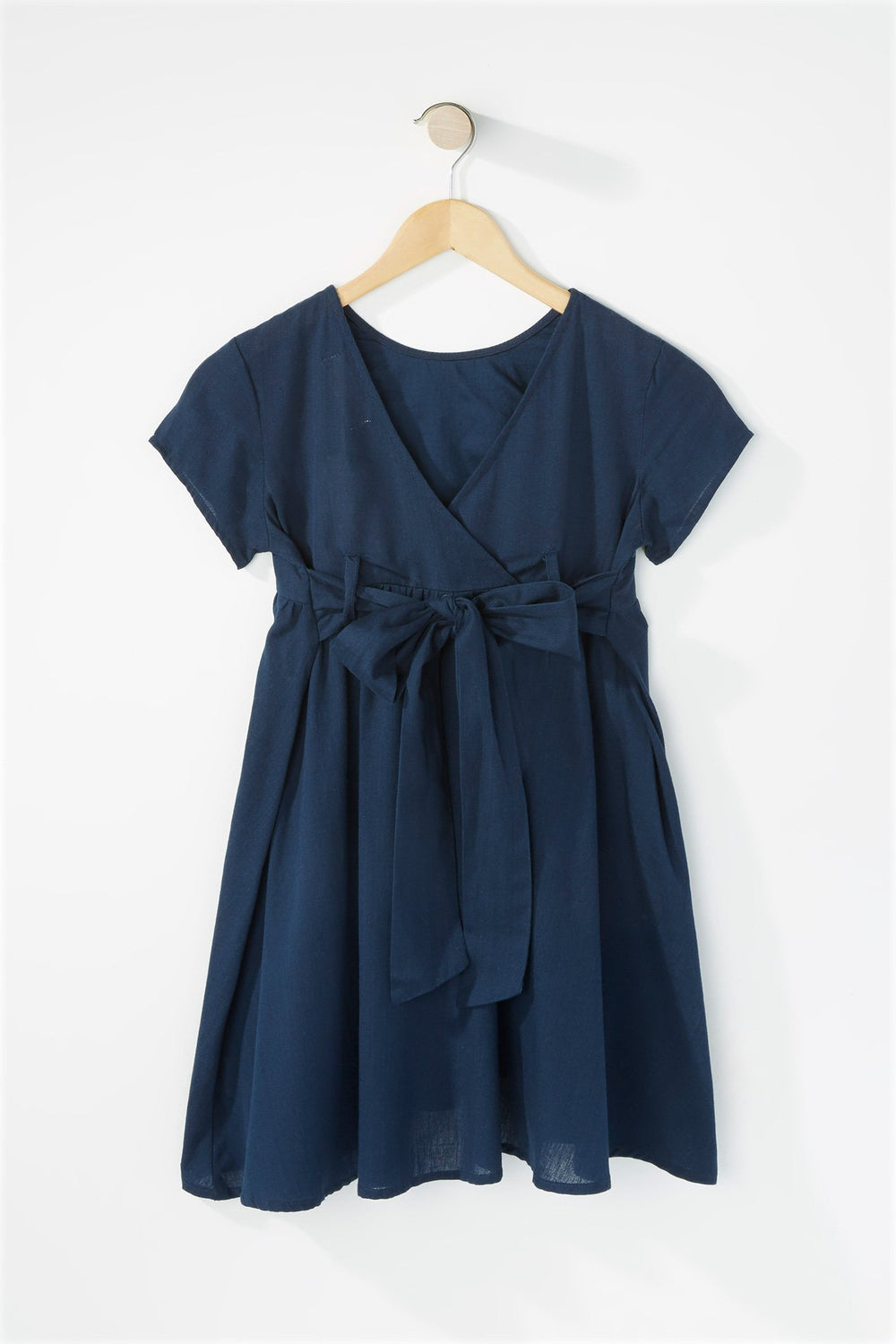Kids Robe plissée avec boucle au dos et encolure en V pour fille Marine