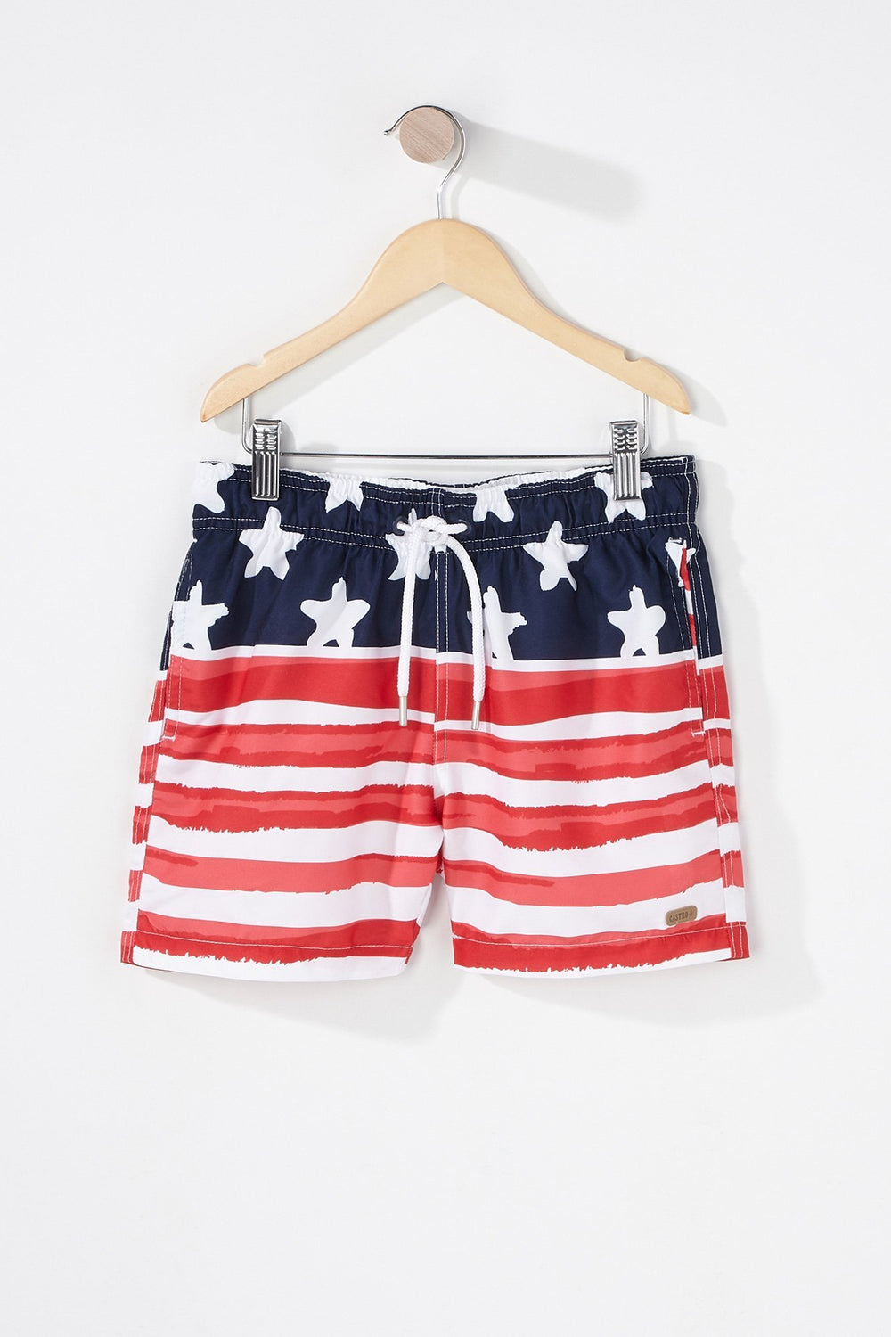 Kids Short de surfeur à motif de drapeaux américains et taille coulissante pour garçon Marine
