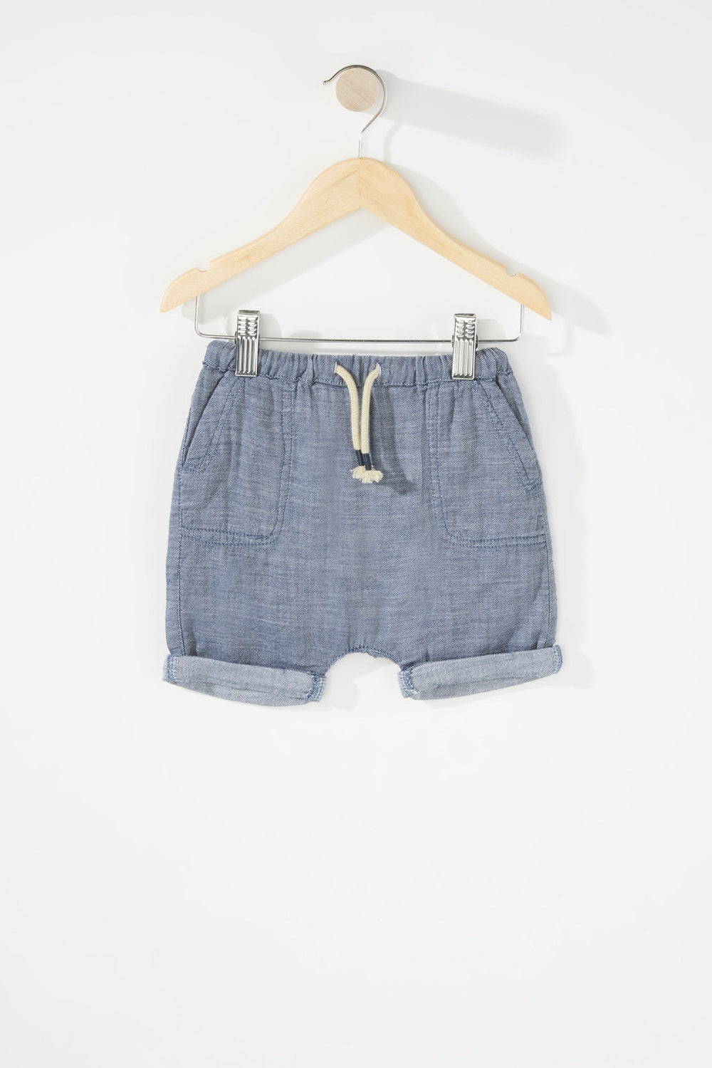 Kids Short tissé à revers roulés avec taille coulissante pour bébé garçon Marine