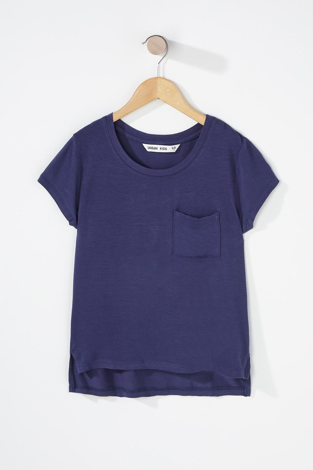 Kids T-shirt de base asymétrique avec poche à encolure arrondie pour fille Marine