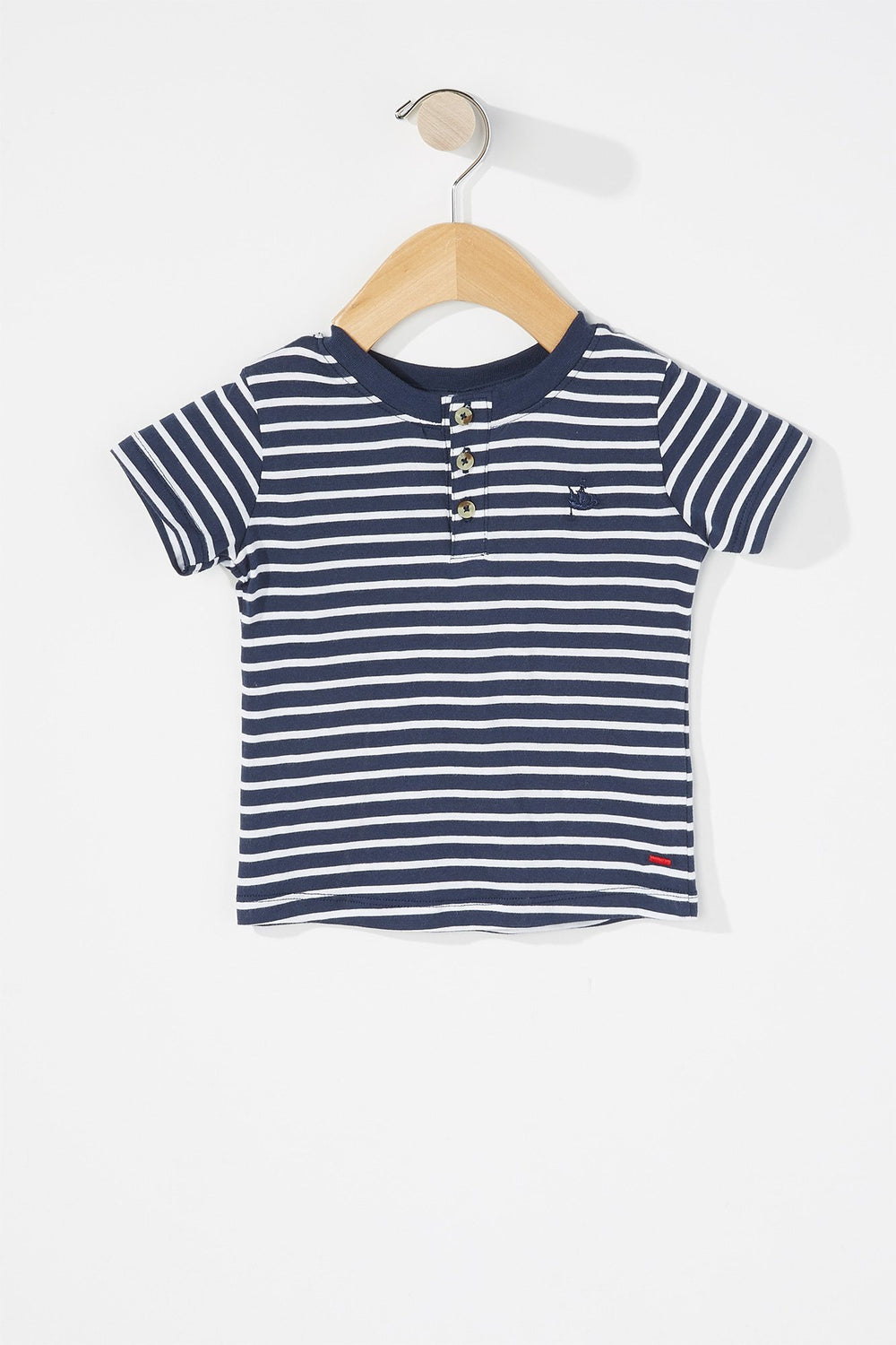 Kids T-shirt henley à rayures brodées pour bébé garçon Marine