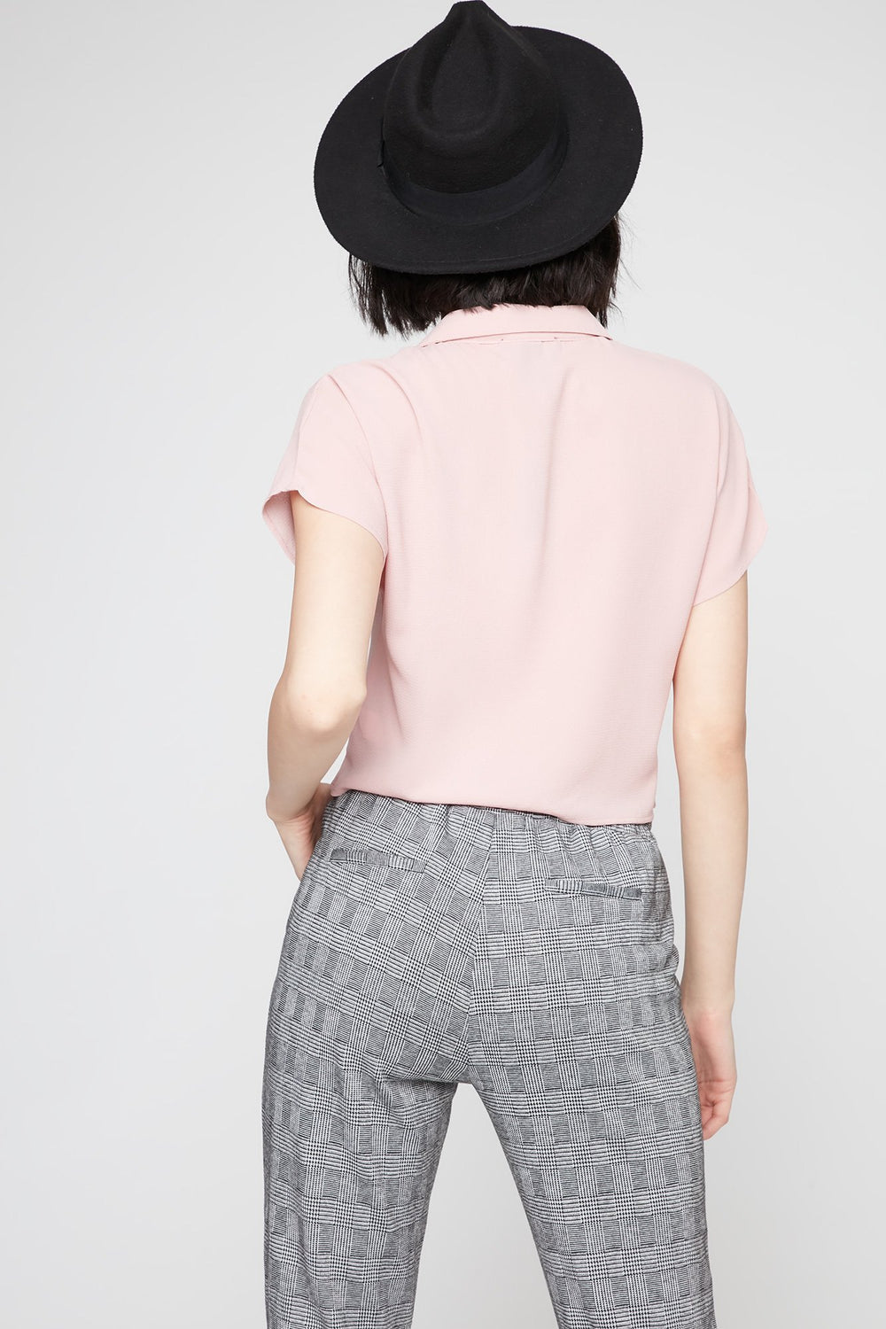 Women Button-Up Cropped Front-Knot Blouse Mauve