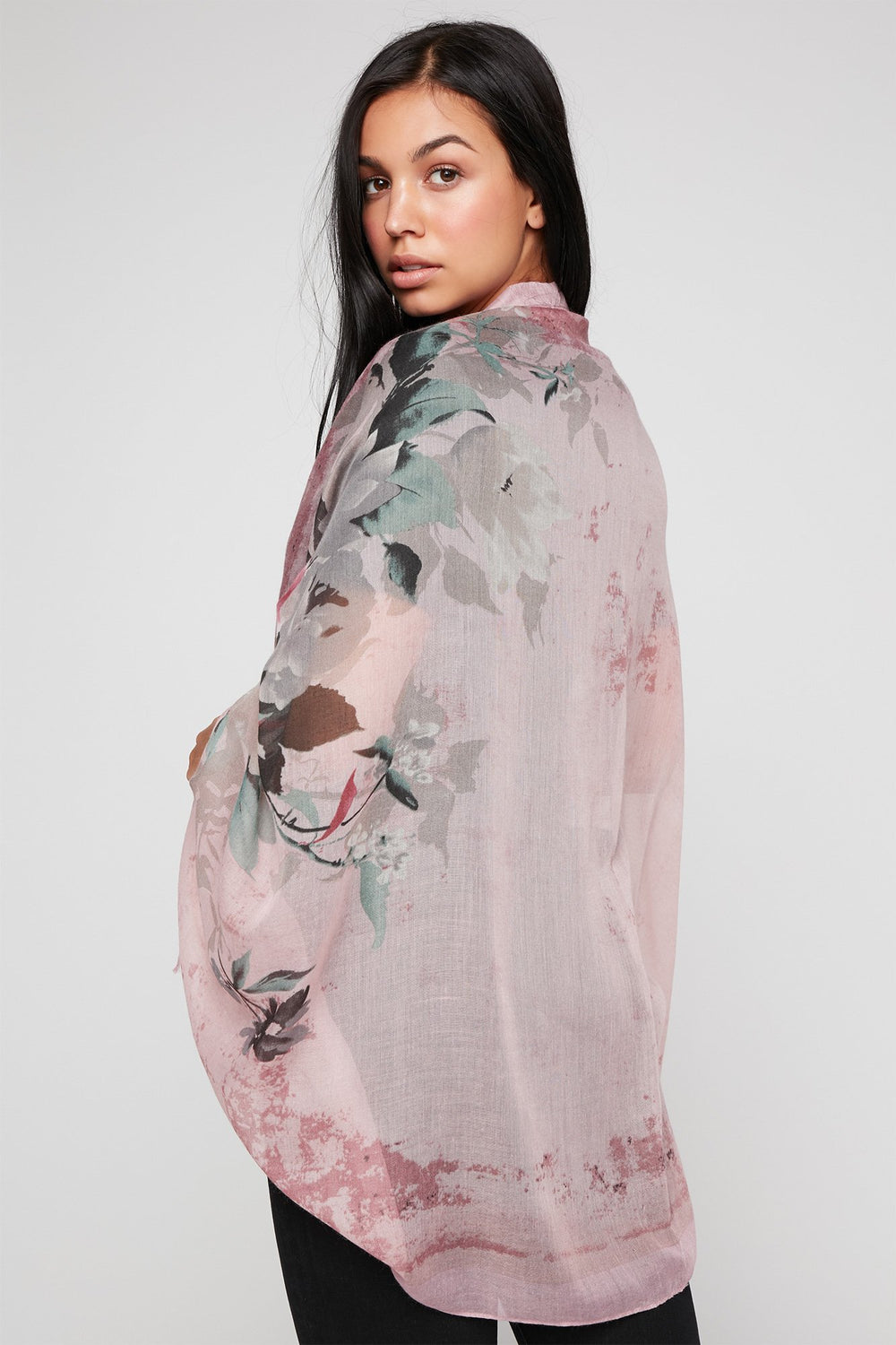 Women Écharpe légère diaphane fleurie Mauve