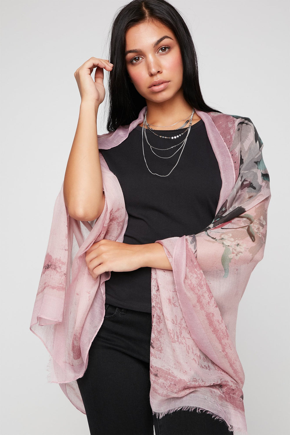 Women Écharpe légère diaphane fleurie Mauve