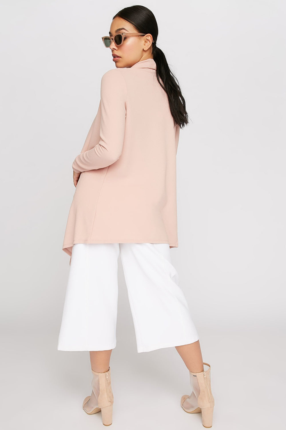 Women High-Low Open-Front Waterfall Blazer Mauve