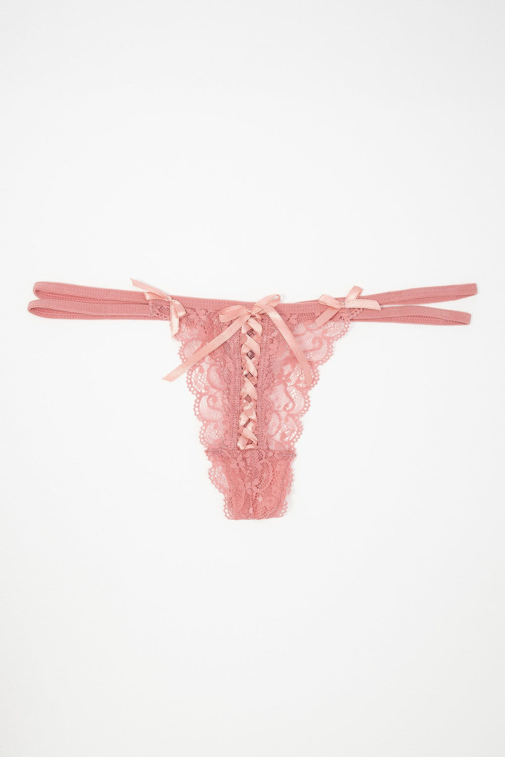 Women Lace-Up Lace Thong Mauve