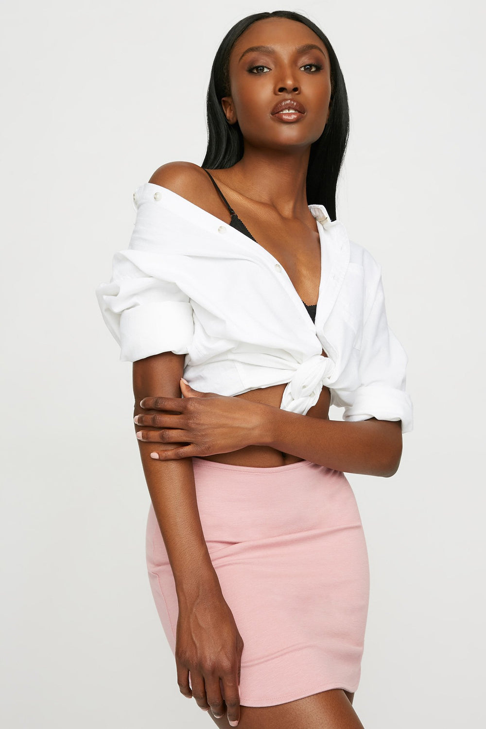 Women Minijupe à taille haute et ourlet arrondi Mauve