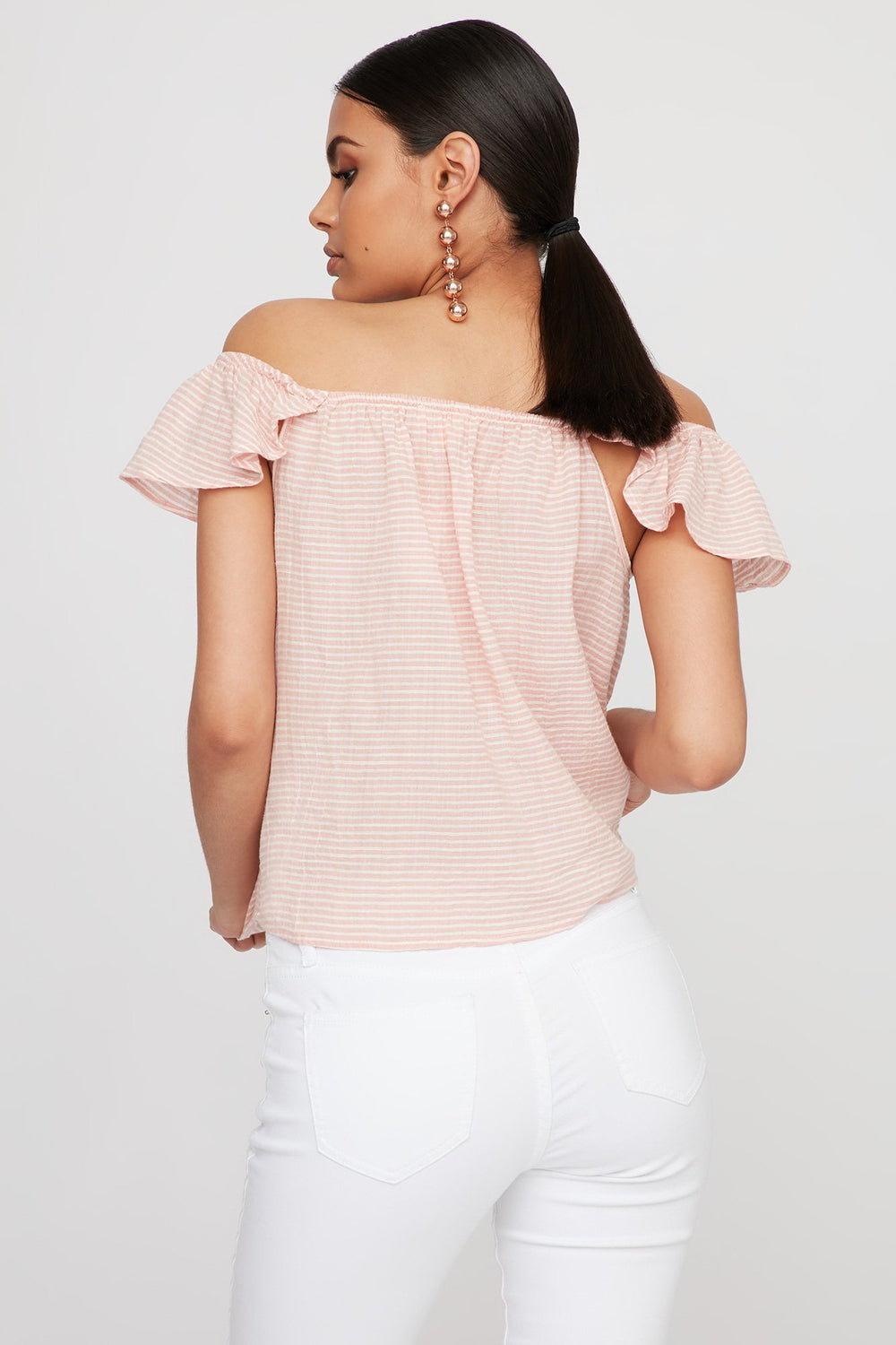 Women Blouse rayée à épaules dénudées Mauve