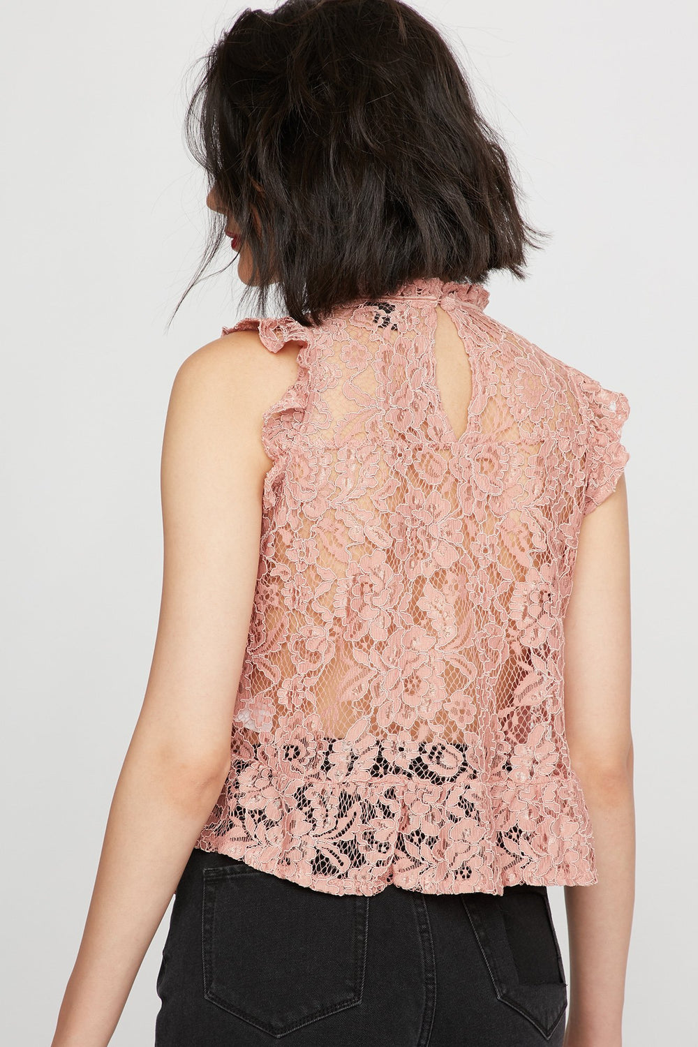 Women Blouse sans manches en dentelle volantée Mauve