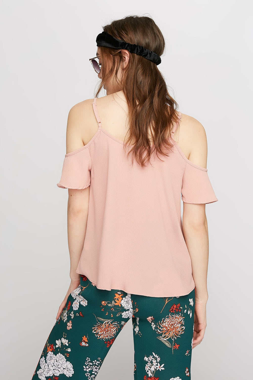 Women Cold Shoulder Button-Up Blouse Mauve