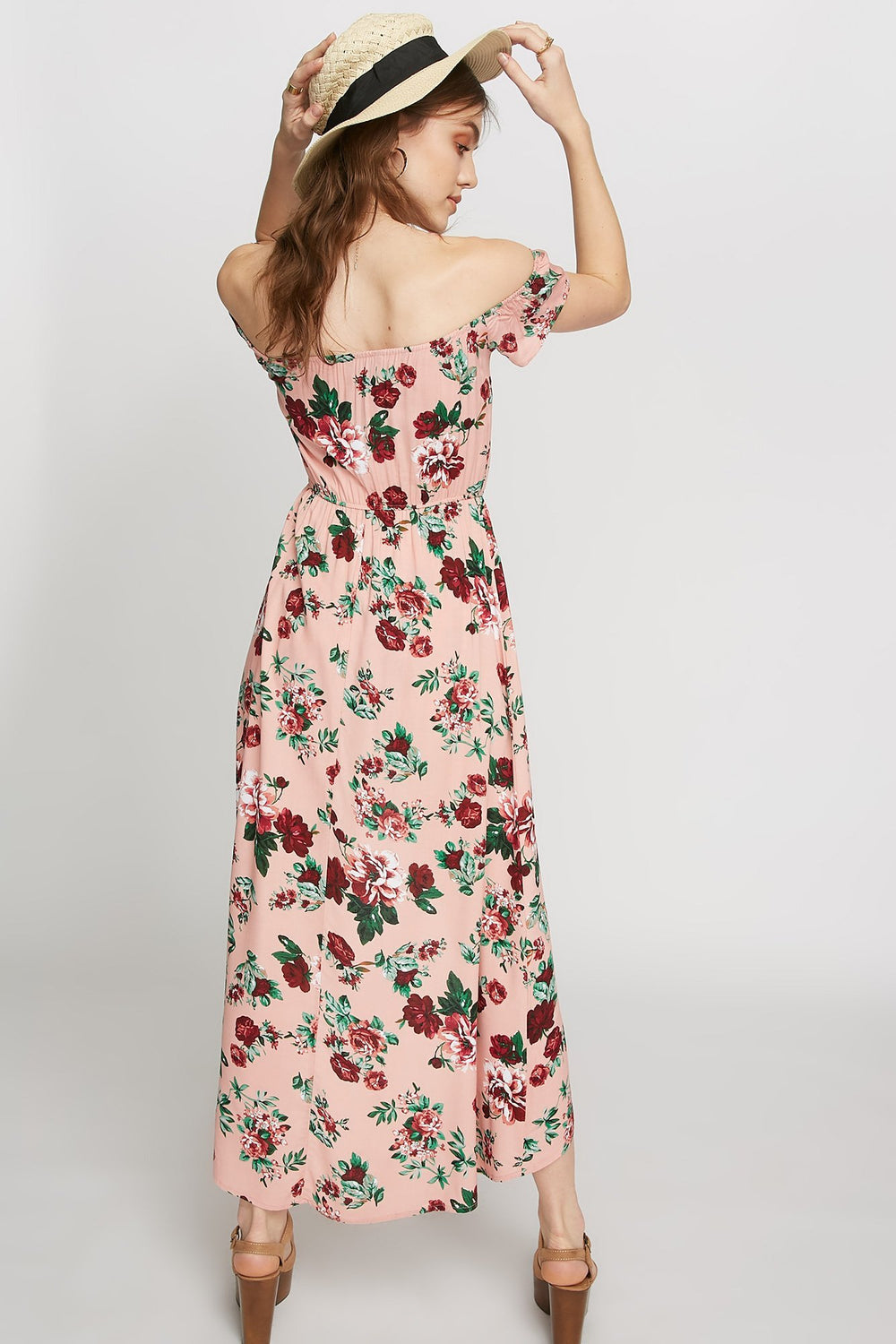 Women Floral Off The Shoulder Walkthrough Romper Mauve