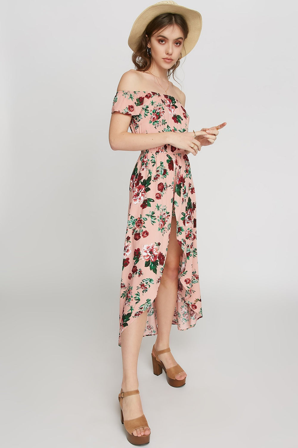 Women Floral Off The Shoulder Walkthrough Romper Mauve