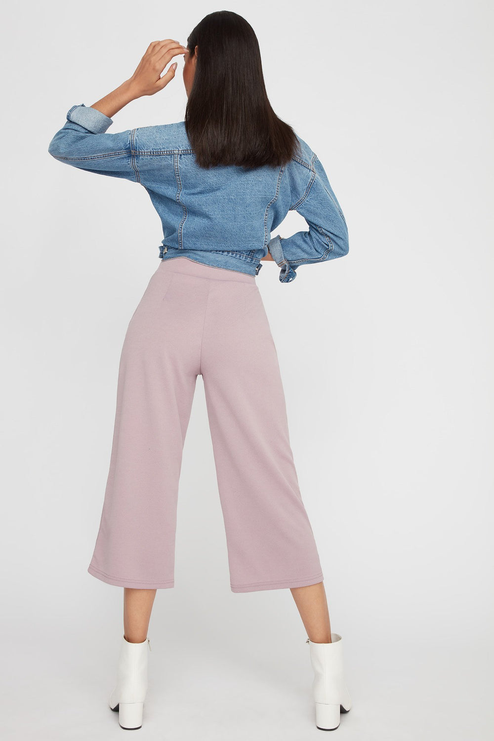 Women High-Rise Self-Tie Coloured Culotte Pant Mauve