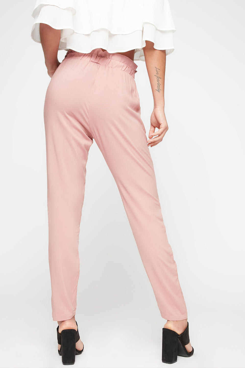 Women High-Rise Self-Tie Paperbag Pant Mauve