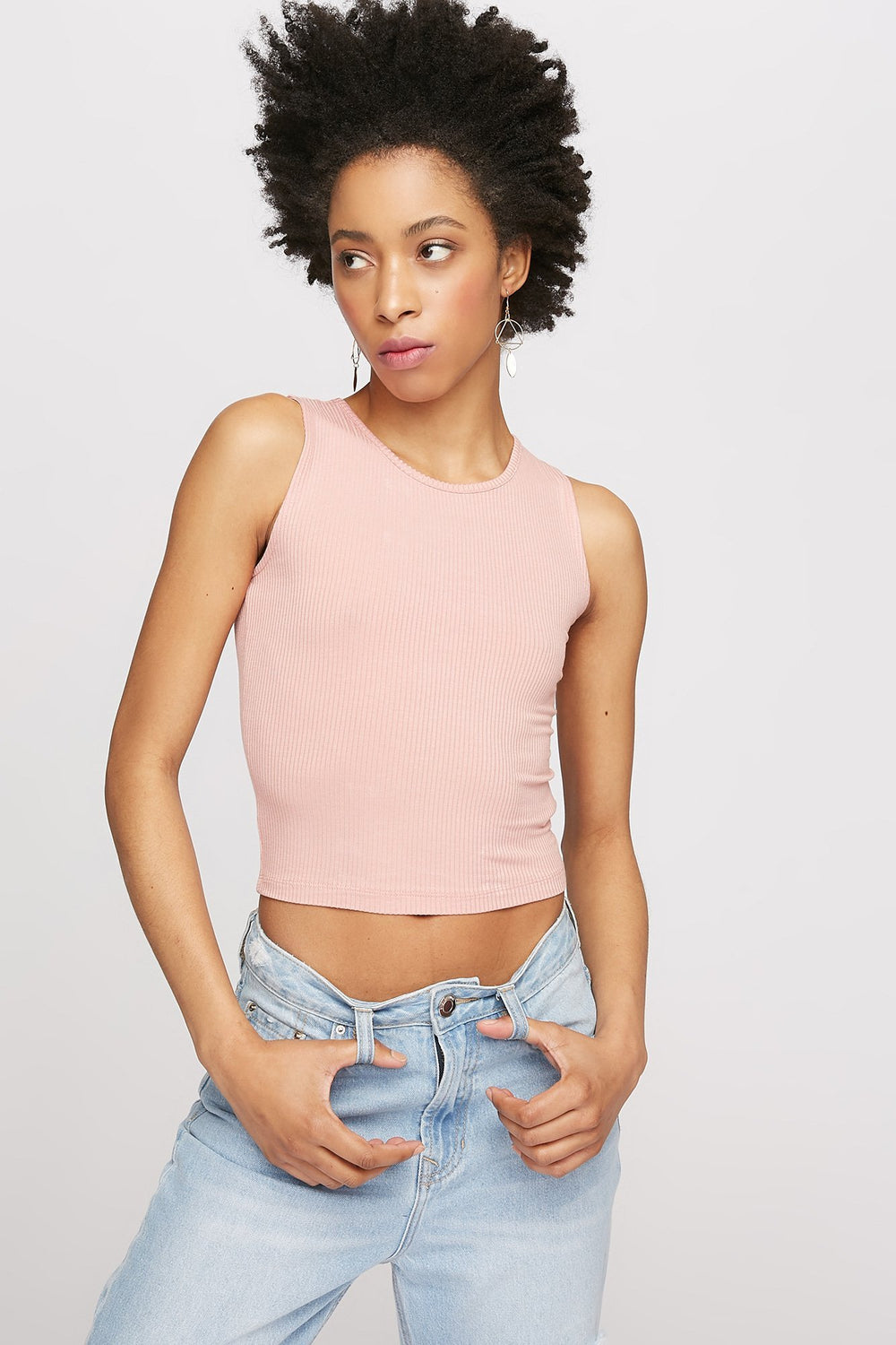Women Lace-Up Back Ribbed Cropped Tank Mauve