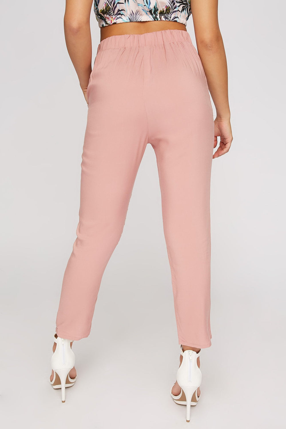 Women Pantalon à taille haute avec attache et ceinture Mauve
