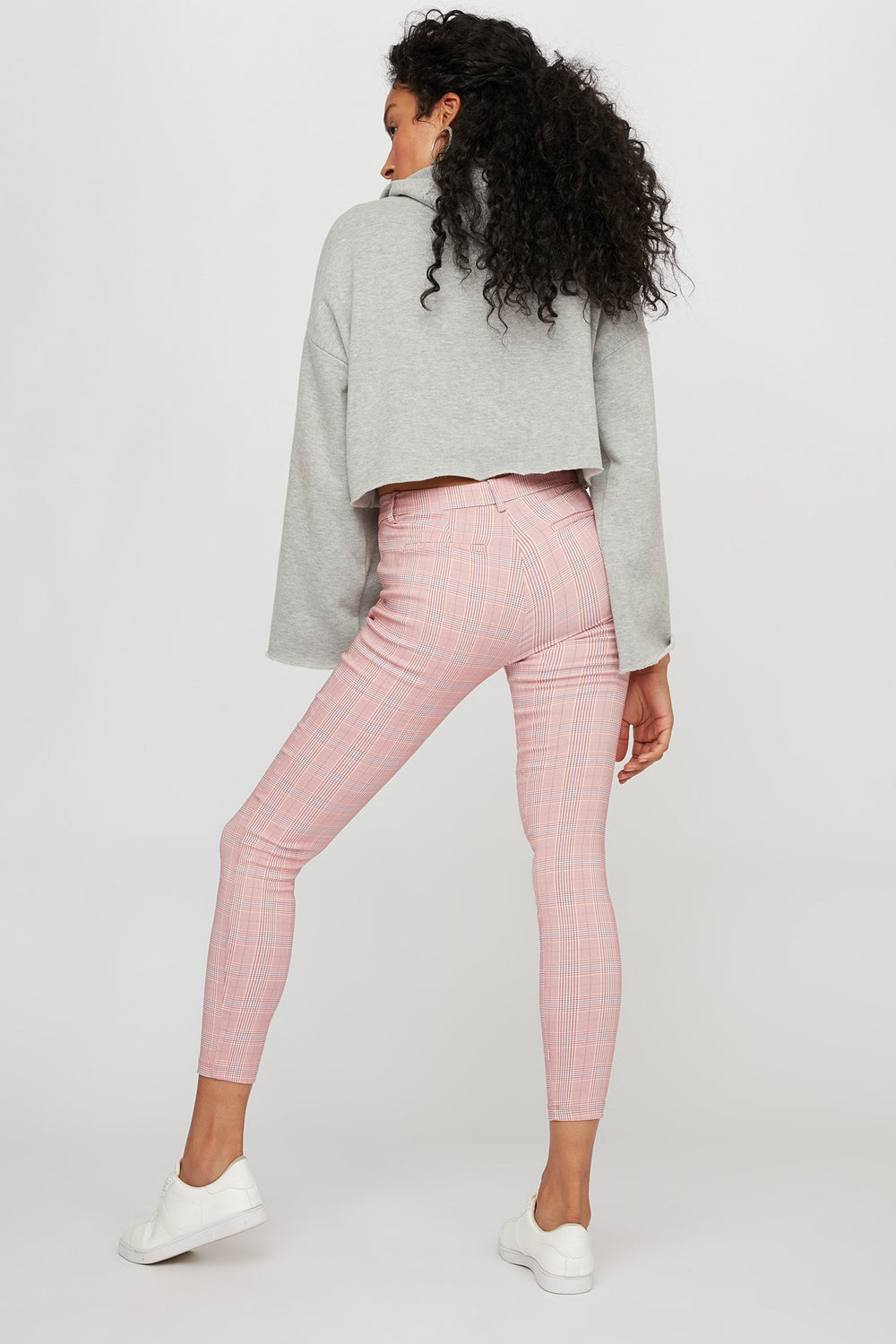Women Plaid Ankle Cut Skinny Pant Mauve