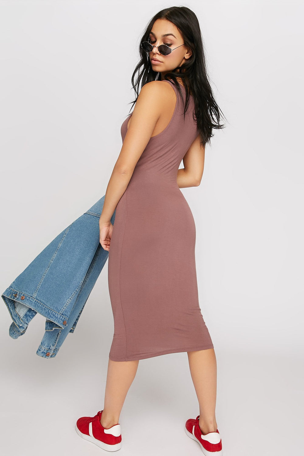 Women Robe maxi moulante sans manches Mauve