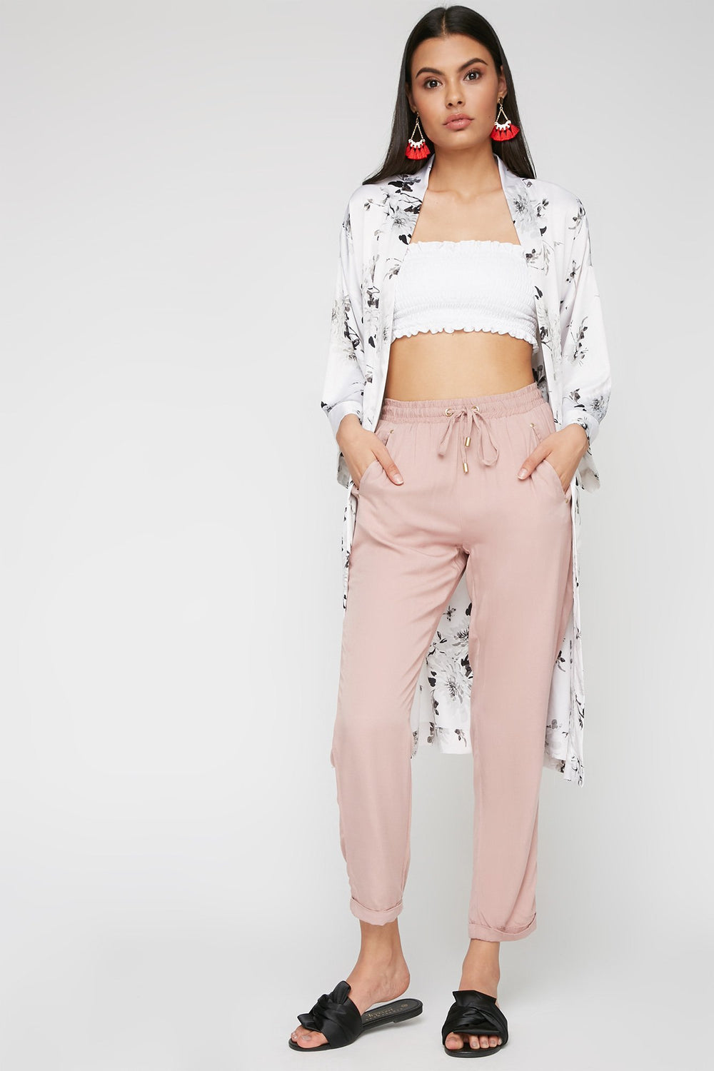 Women Rolled Cuff Drawstring Jogger Mauve