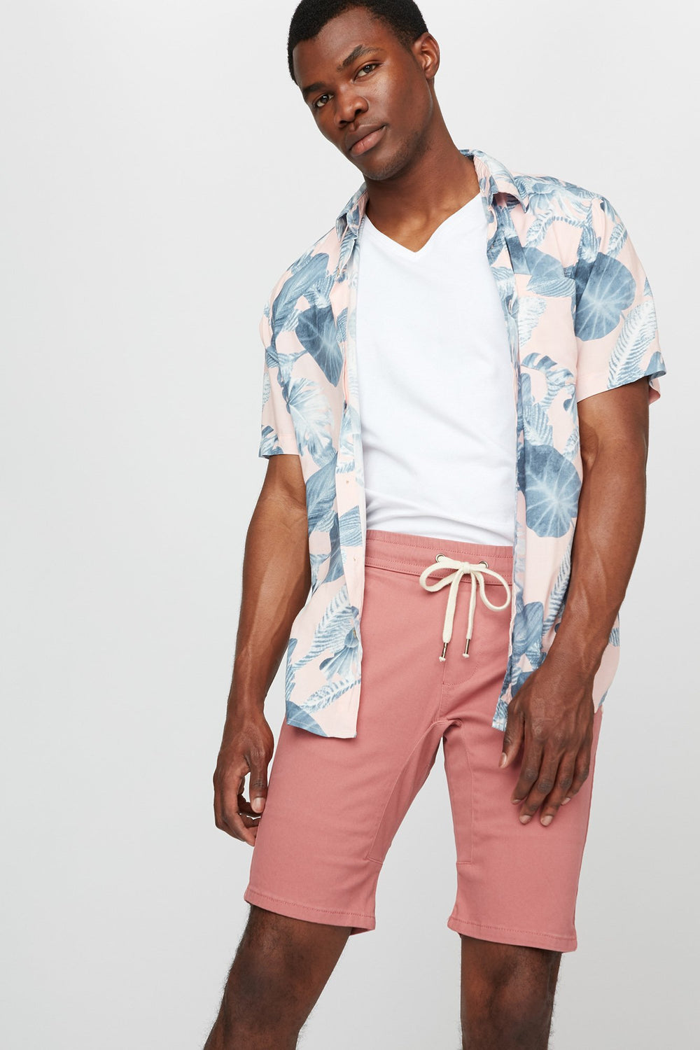 Men Short de jogging mince en toile à taille coulissante Mauve