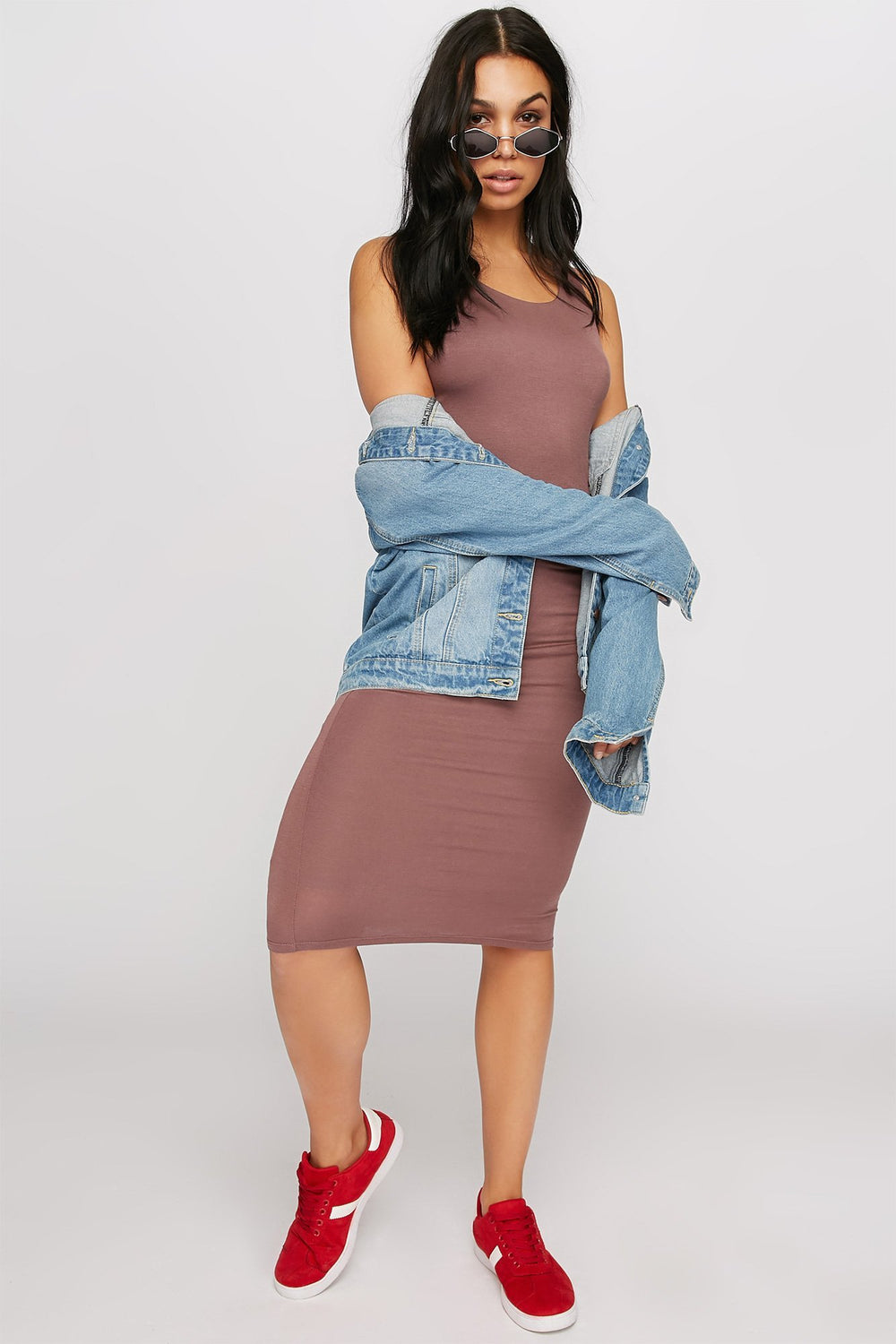 Women Sleeveless Maxi Bodycon Dress Mauve