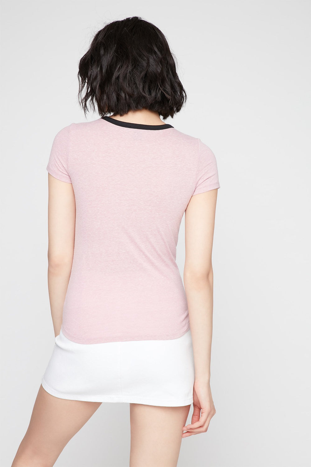 Women T-shirt à liséré contrastant teint par espacements Mauve