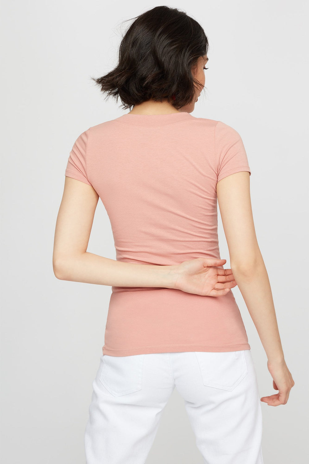 Women T-shirt de bas à encolure en V Mauve