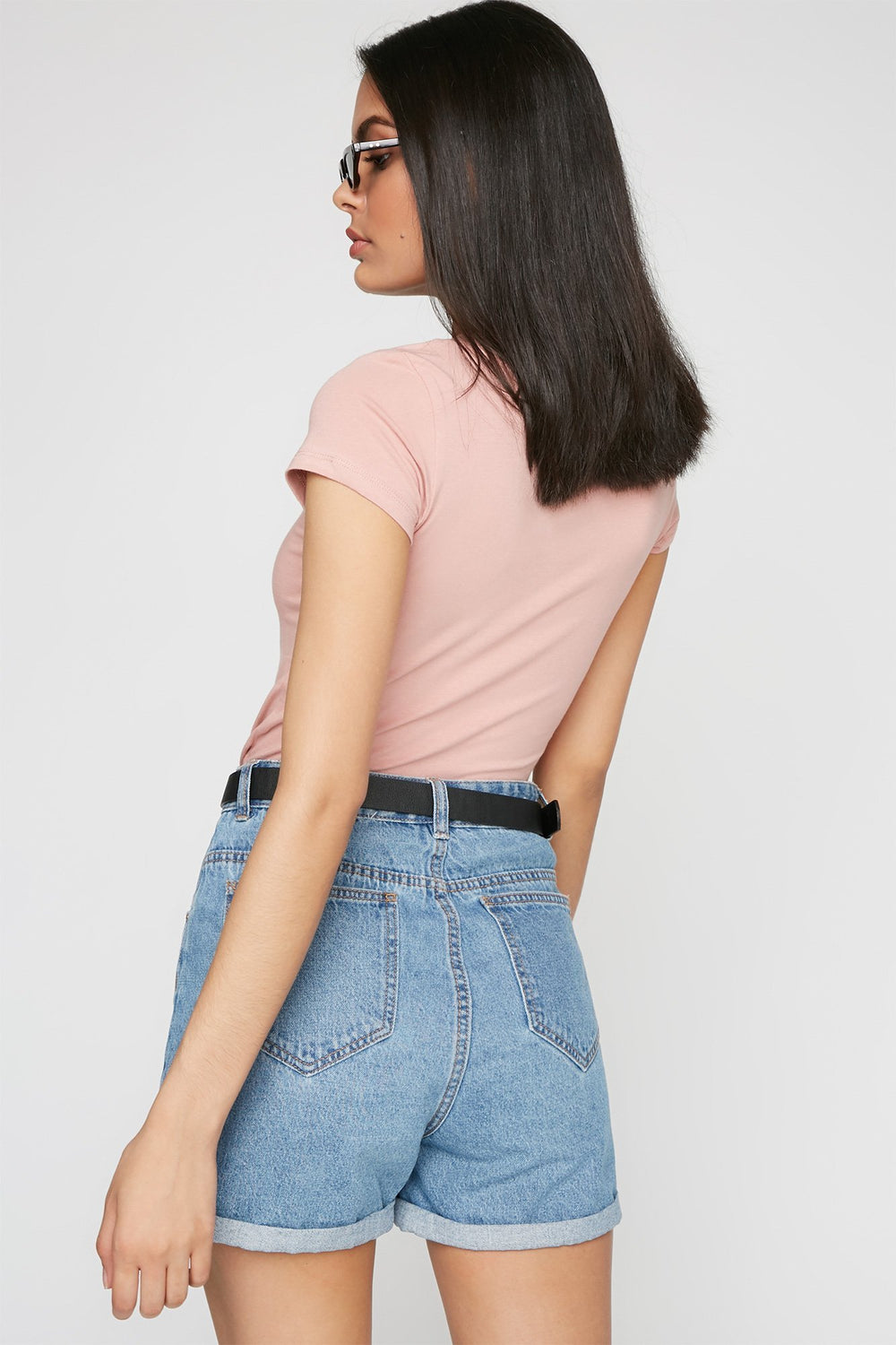 Women T-shirt de base à encolure en V Mauve
