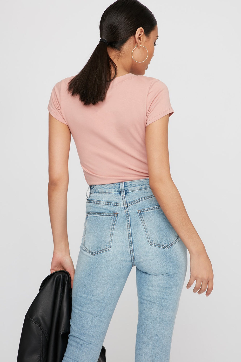 Women T-shirt de base à encolure en V Mauve