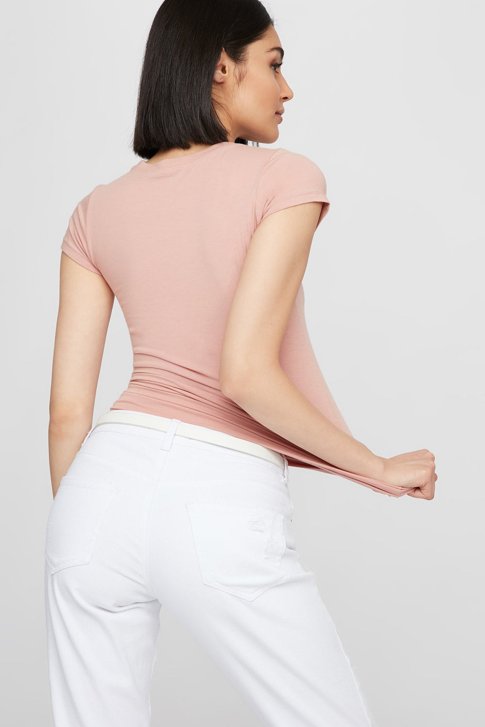 Women T-shirt long de base à encolure arrondie Mauve