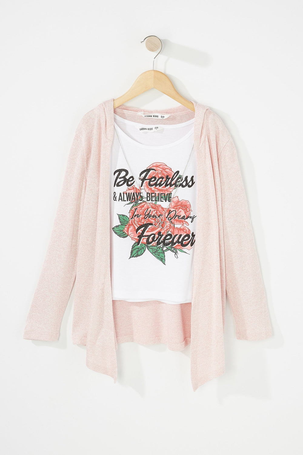 Kids Ensemble débardeur et cardigan à capuchon avec collier pour fille Mauve