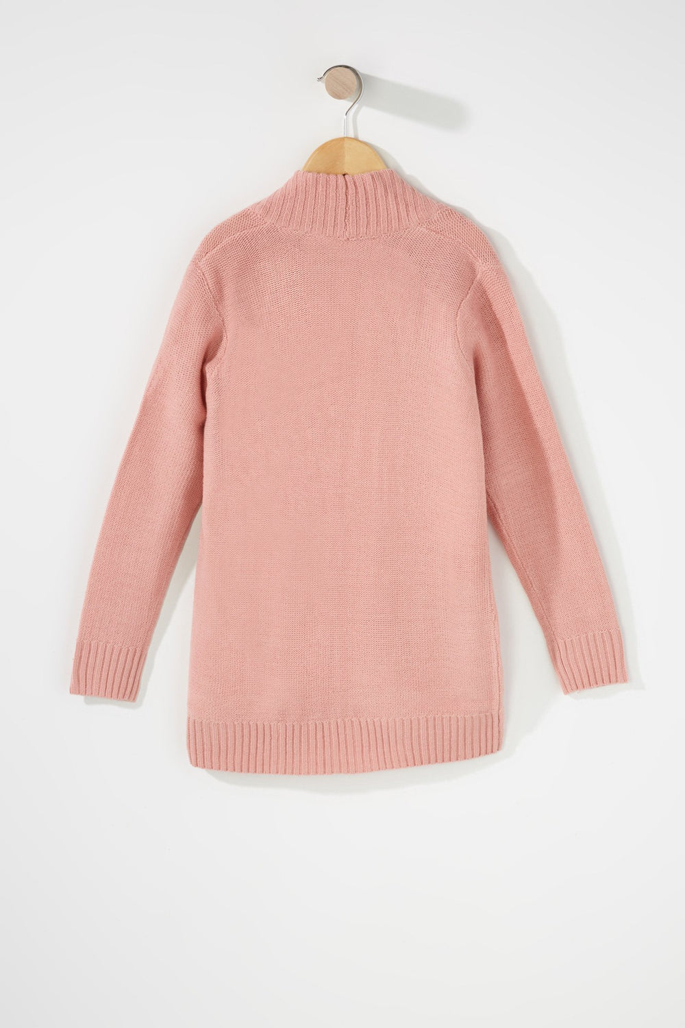 Kids Girls Knit Open-Front Pocket Cardigan Mauve