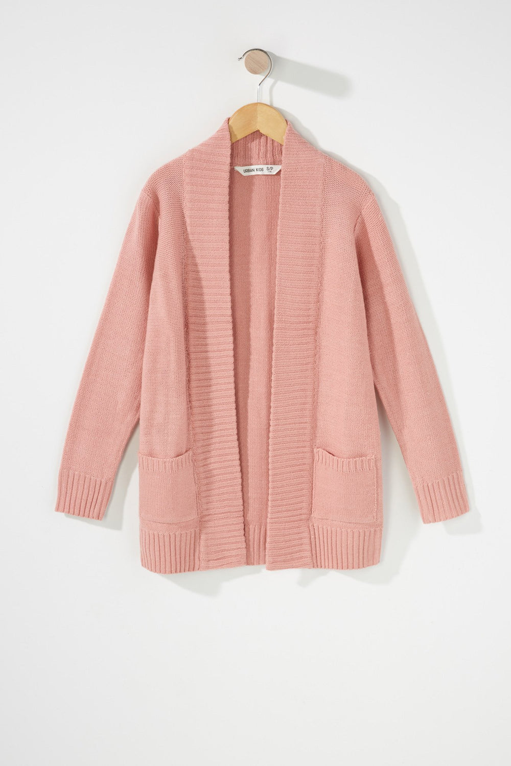 Kids Girls Knit Open-Front Pocket Cardigan Mauve