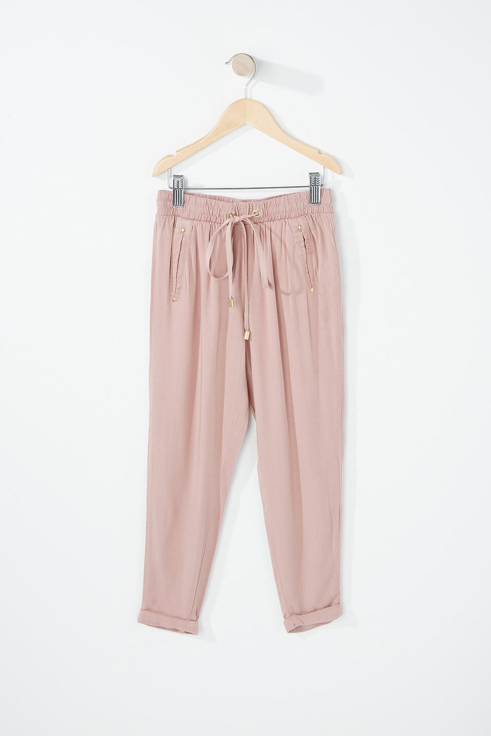 Kids Pantalon léger imprimé à taille coulissante et revers roulés pour fille Mauve